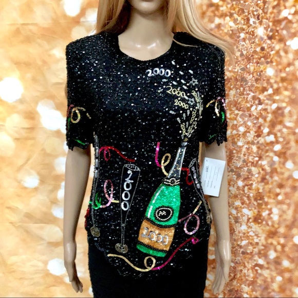 Vintage Laurence Kazar Sequin New Years Top  Sz L - Picture 1 of 8